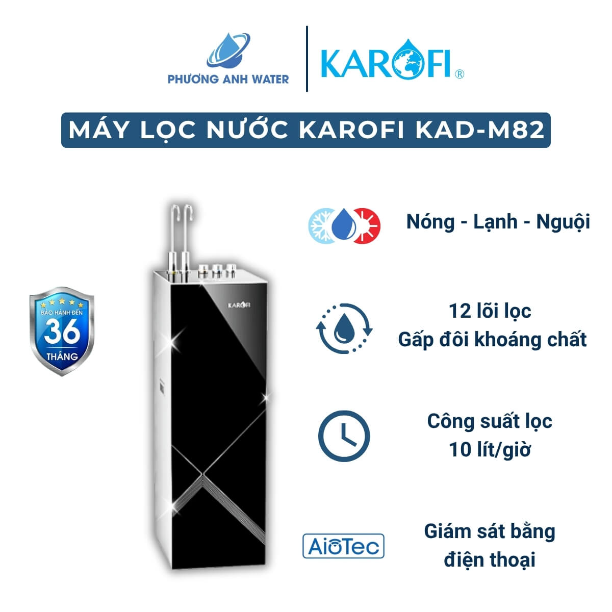 Máy lọc nước Karofi KAD-M82 thế hệ 2024 12 lõi lọc 3 chế độ Nóng Lạnh Nguội tạo Hydro-ION Kiềm công 
