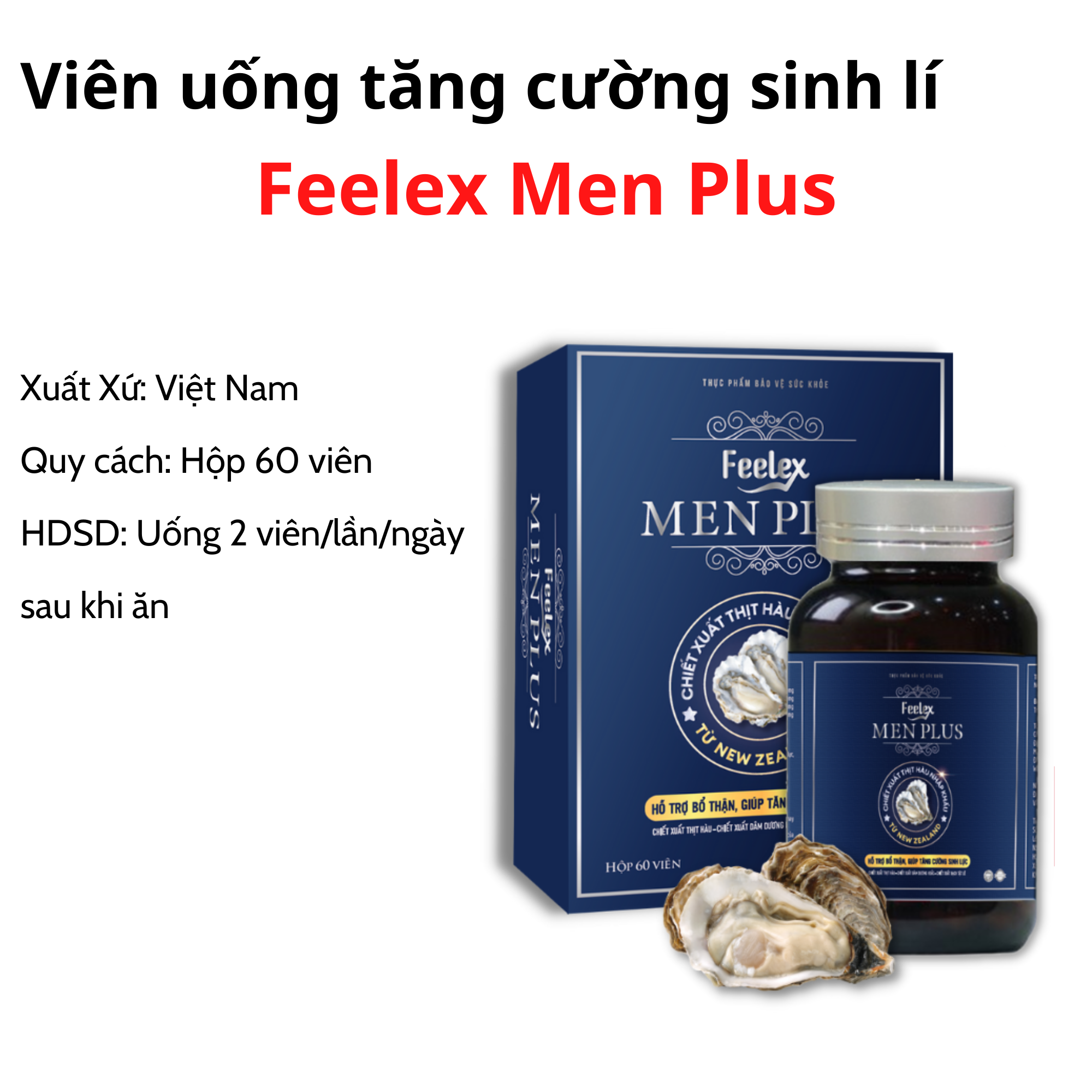 Viên uống Feelex Men Plus tăng cường sinh lý cho nam giới khẳng định bản lĩnh phái mạnh - Lọ 60 viên