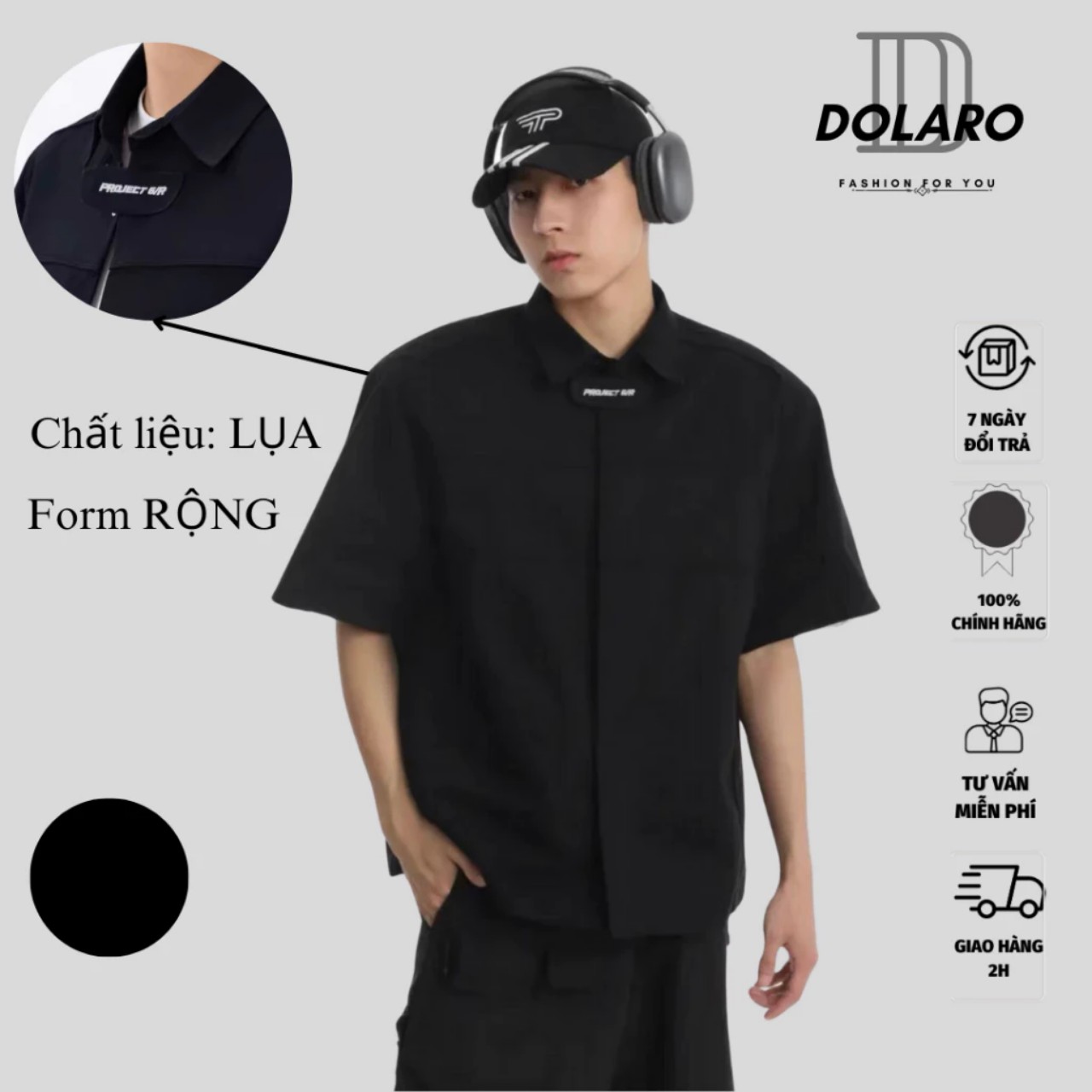 Áo sơ mi kiểu tay ngắn lụa local brand DOLARO hợp với thời trang 2024 áo sơ mi tartan phối nút phong