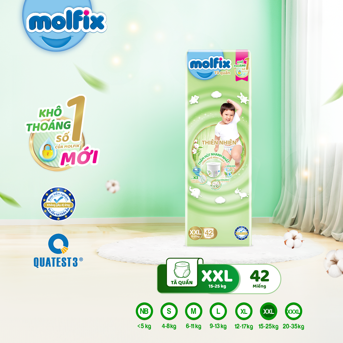 Tã Quần Thiên Nhiên Molfix Natural Super Jumbo M56/L52/XL46/XXL42/XXXL28