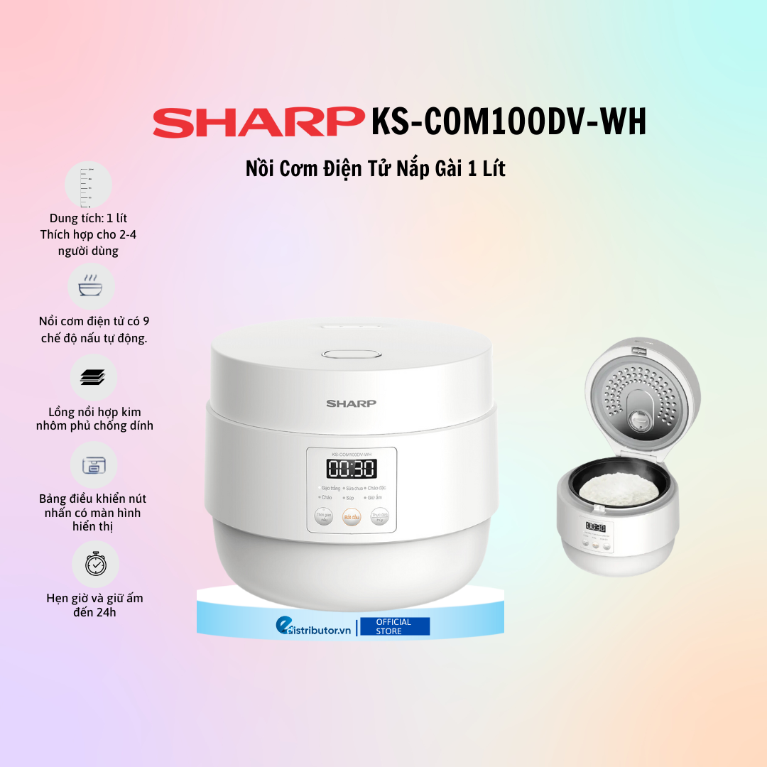 Nồi Cơm Điện Tử Sharp KS-COM100DV-RD / KS-COM100DV-WH (1 lít) - Hàng chín hãng