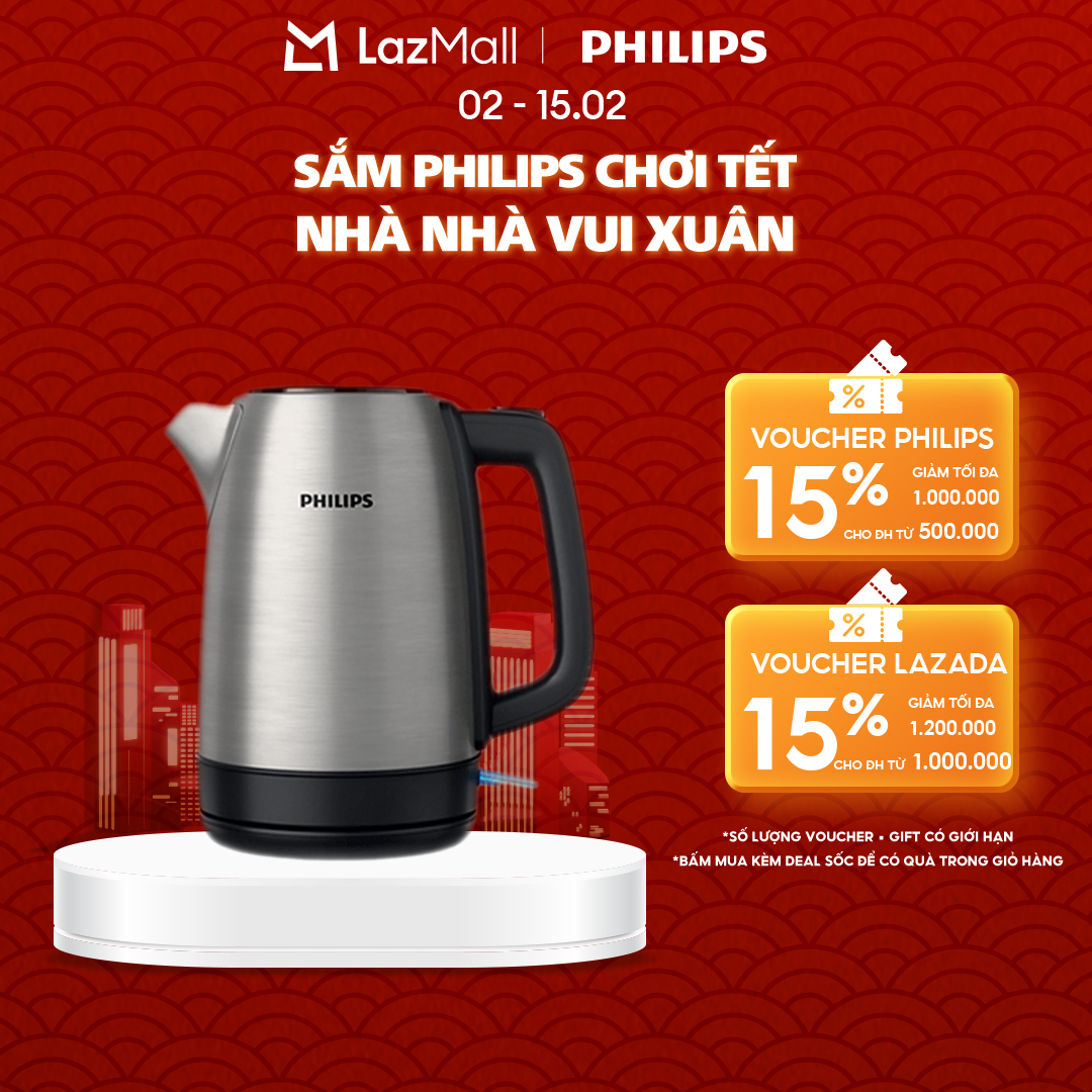 Ấm Đun Siêu Tốc Philips HD9350/90, 1.7L, Thép Không Gỉ, Công Suất 2200W - Hàng Chính Hãng