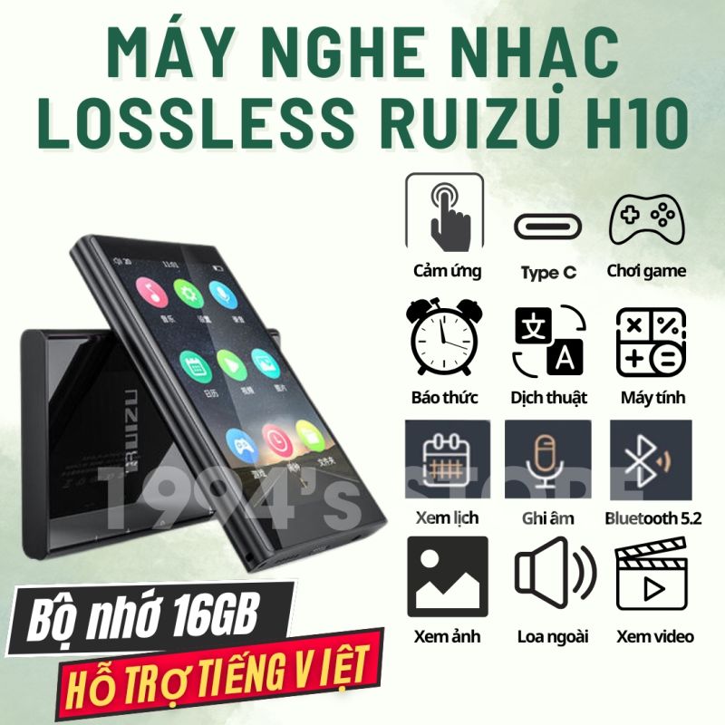 Máy Nghe Nhạc RUIZU H10 Bluetooth 5.2 Bộ nhớ 32Gb - Bản 2026 - Màn hình lớn có cảm ứng - Loa ngoài - Type C