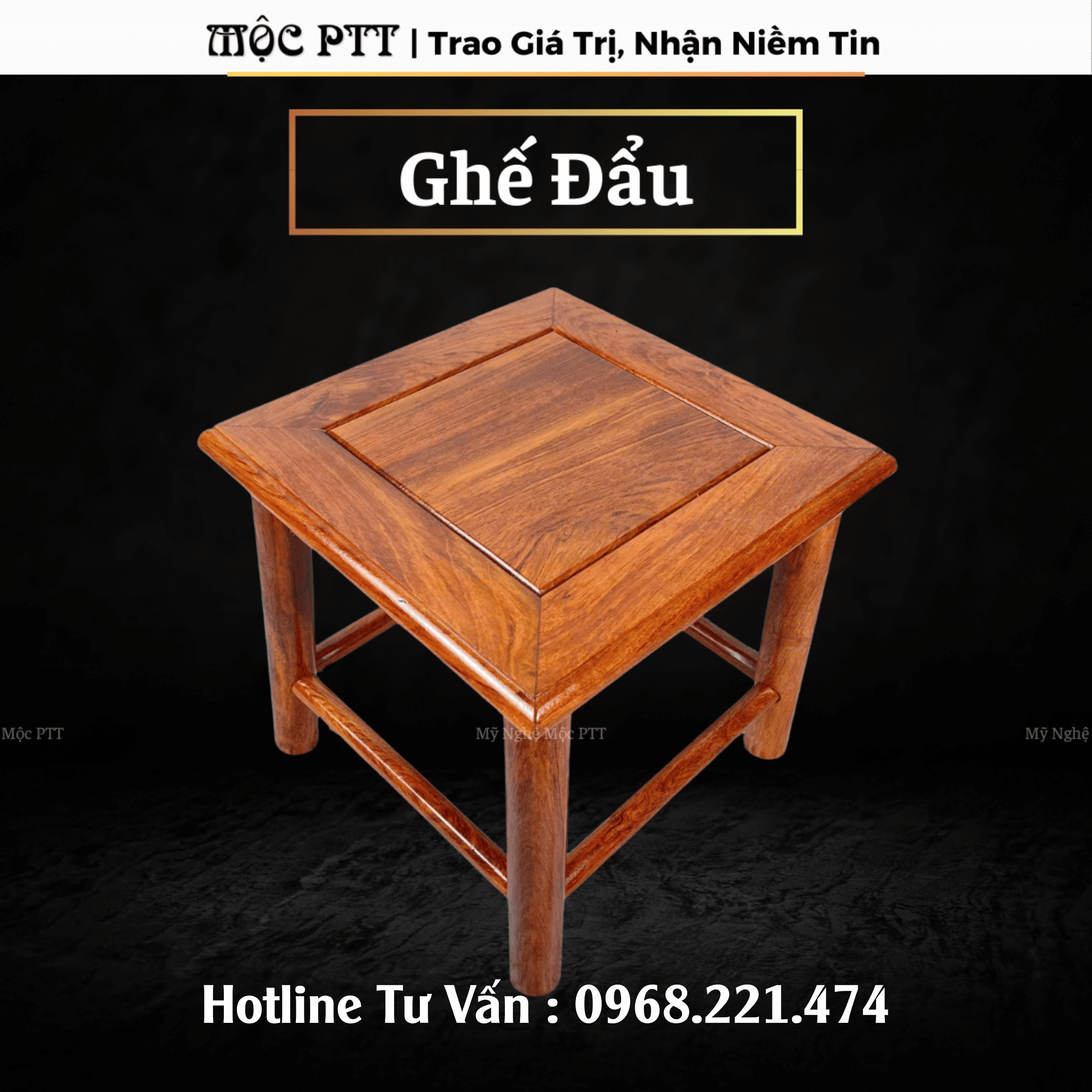 Ghế Đẩu  Đôn Vuông gỗ Hương Đá kích thước mặt 30 x 30 cao 30 cm hàng có Mộng thích hợp decor ngồi uố