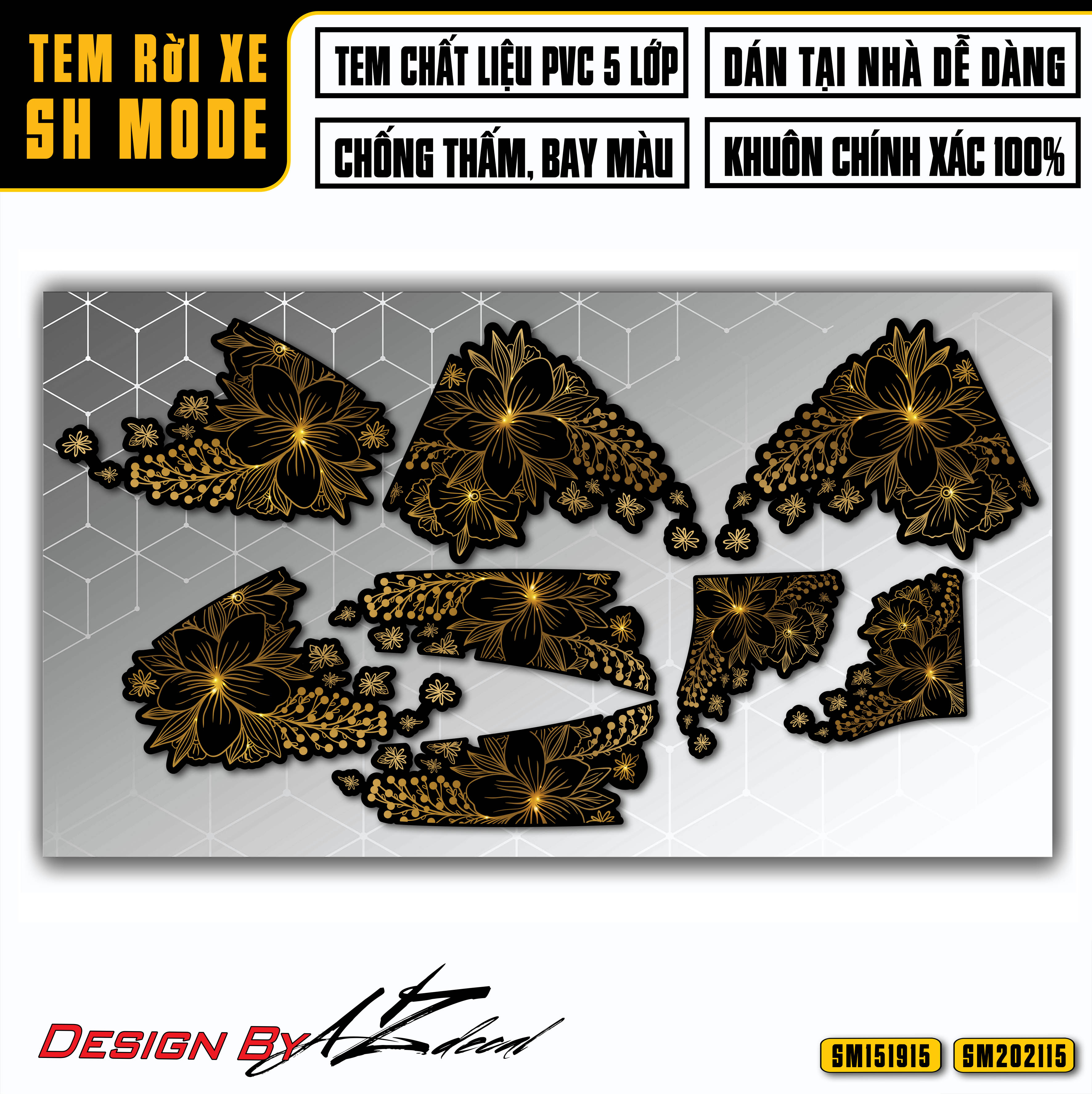 Tem Rời SH Mode Mẫu Hoa Lá Nữ Tính | SM15 | Decal Chế Dán Xe Máy Chống Nước Áp Dụng Xe 2015 - 2019 V