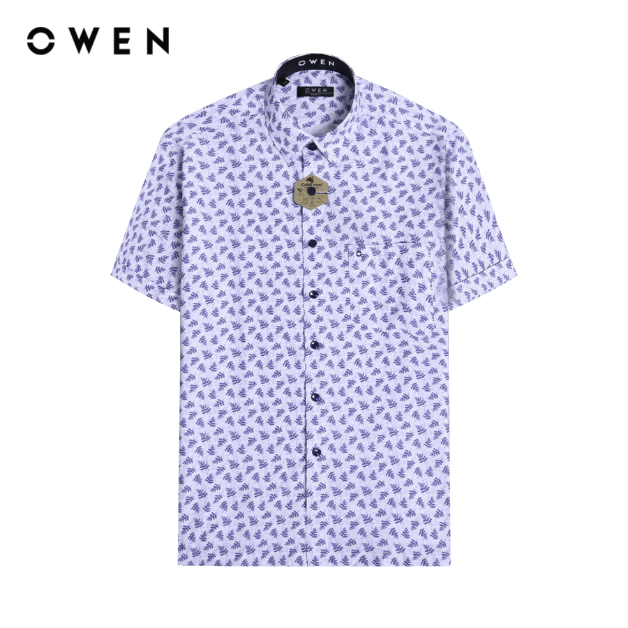OWEN - Áo sơ mi ngắn tay Body Fit AB230580NT màu Trắng chất liệu Cafe