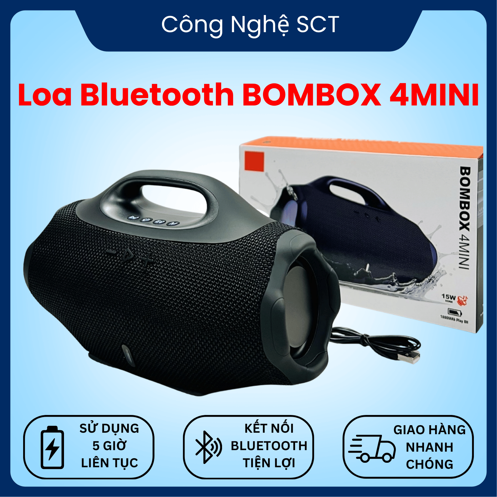 LOA BLUETOOTH BOMBOX 4 MINI Bass Căng Treble Rõ Vocal Trong Trẻo Pin Nghe 8H Liền