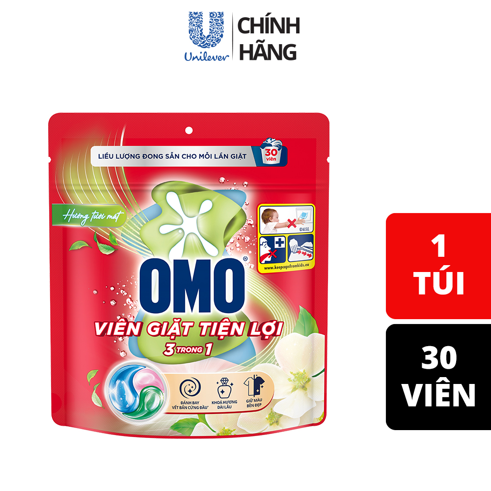 Túi viên giặt tiện lợi OMO 3 trong 1 Hương Tinh Tế/Tươi Mát 30-50 viên/túi (bao bì tùy lô nhập hàng)