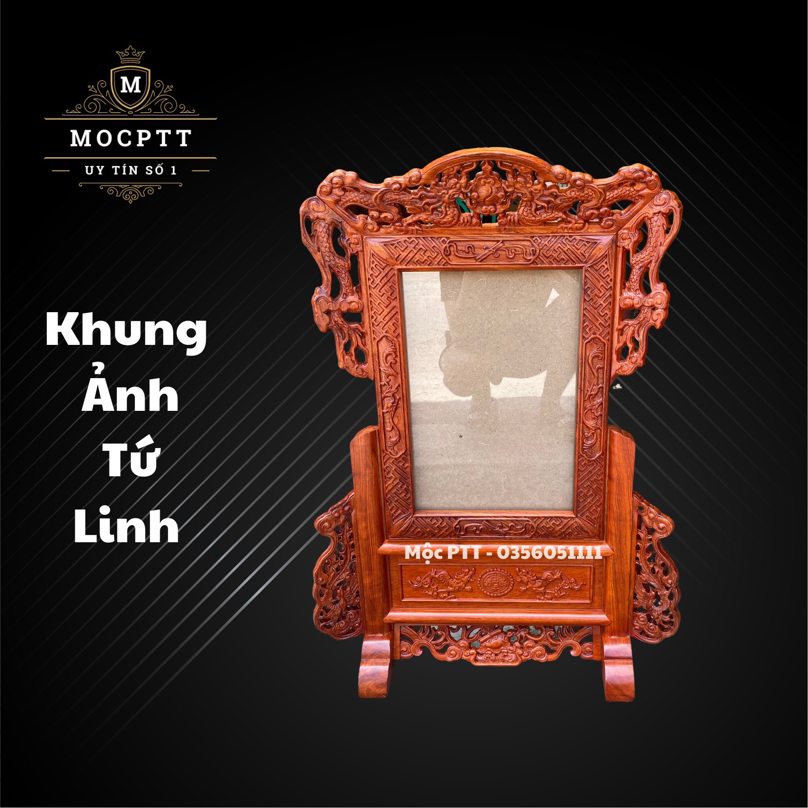 Khung Ảnh Thờ mẫu Tứ Linh gỗ Hương đá kích thước 20 x 30 cm đồ dùng phòng thờ