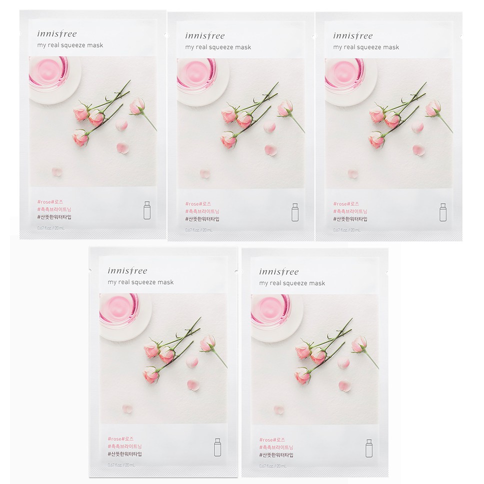 [Hcm]Combo 5 Mặt Nạ Chiết Xuất Hoa Hồng Innisfree Its Real Squeeze Mask Rose Mẫu Mới