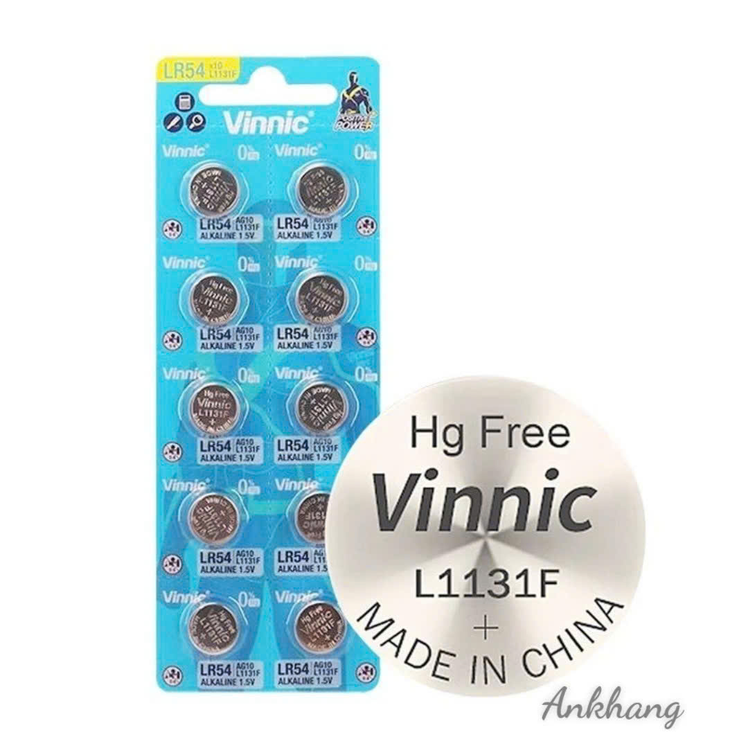 Vỉ 10 viên pin VINNIC AG10 / L1131F / G10 / LR54 / L1130 / C10 1.5V - Chính hãng
