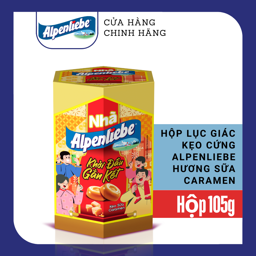 Hộp Lục Giác Kẹo Tết - Kẹo Alpenliebe Mentos Golia Hương sữa caramen trái cây hỗn hợp hương chanh gừ