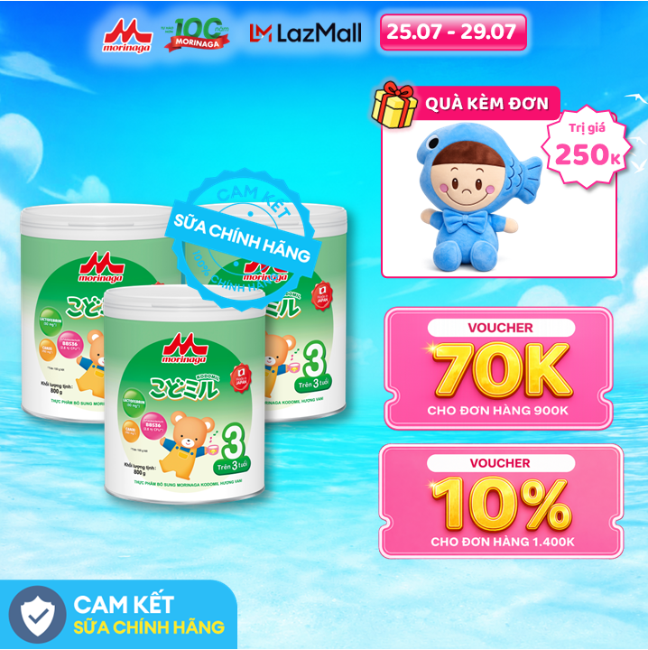 Combo 3 Lon Sữa Morinaga Kodomil Số 3 800g Nhật Bản – Canxi Hỗ Trợ Tăng Chiều Cao Hỗ Trợ Tiêu Hóa Cho Bé Từ 3 Tuổi Chính Hãng