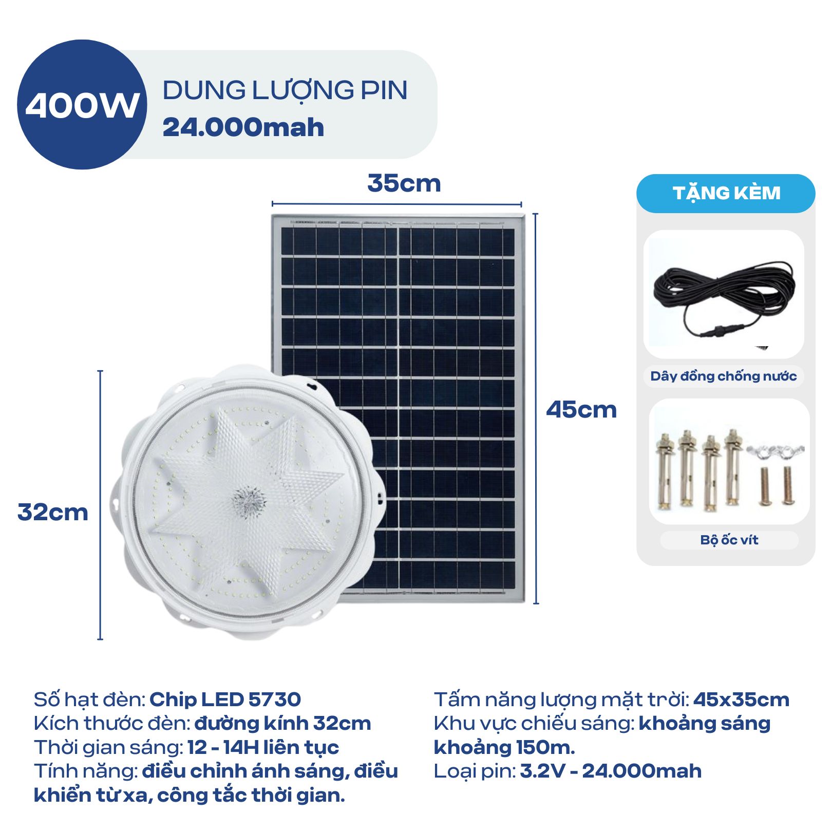 Đèn Ốp Trần Năng Lượng Trời Mặt Trời ATH LIGHTING Loại Đèn Ốp Trần Tích Điện Công Suất Cao 300W 400W 500W Có Điều Khiển Từ Xa