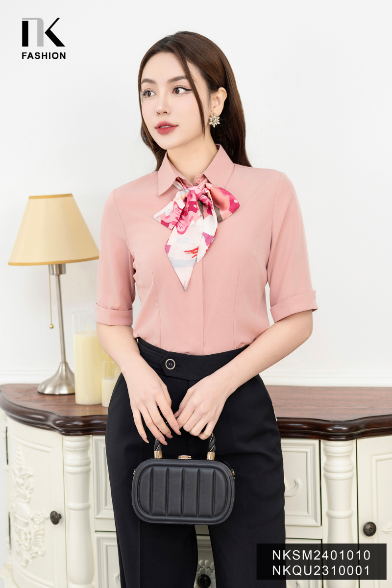Áo Sơ Mi Nữ Cổ Đức Cộc Tay Lỡ Lơ Ve Xẻ NK FASHION Thời Trang Nữ Thiết Kế Dáng Suông Công Sở Thoáng M