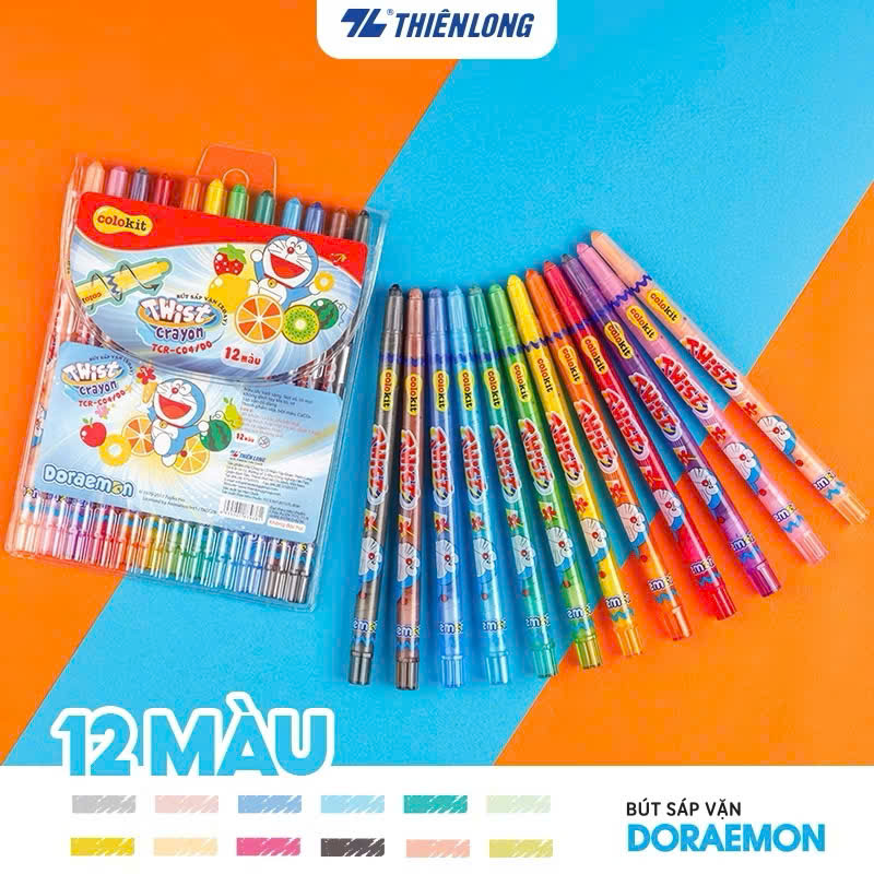 Bút Sáp Vặn Doraemon Colokit Thiên Long – Hộp 12 Màu