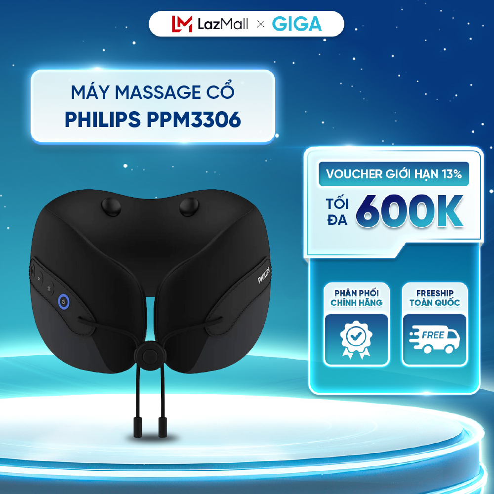 [ Hỏa tốc HN - HCM ]  Máy massage cổ Philips PPM3306 - 3 chế độ massage và 2 cấp độ lực nhấn - Chườm