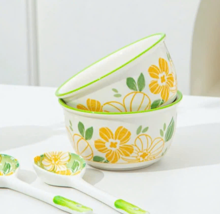 Set 2 Chén Sứ Tặng Kèm 2 Muỗng Sứ Cao Cấp Couple Heo Hồng Cute và Bò Sữa Đáng Yêu chén sứ chén ăn cơ