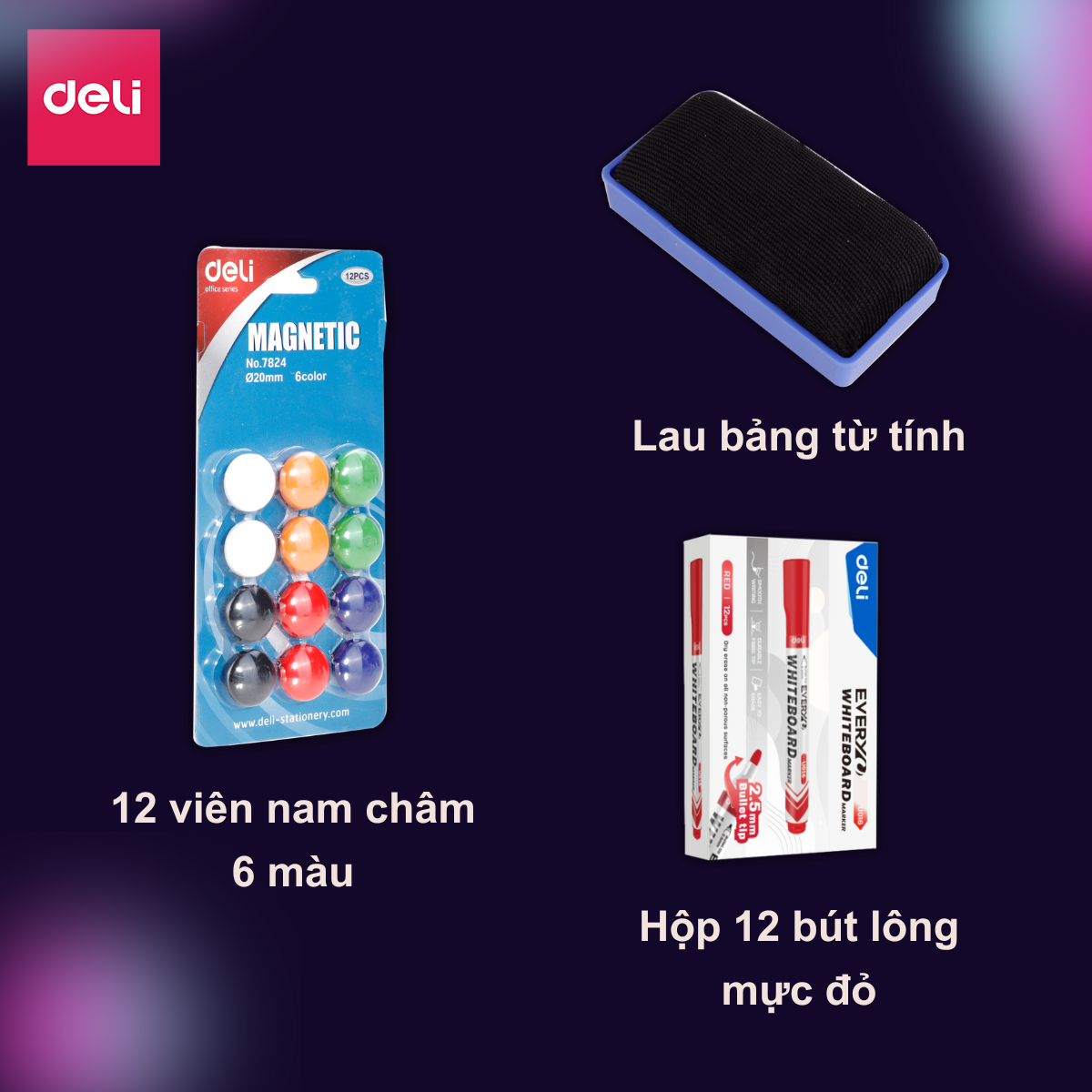 Bảng Từ Trắng Viết Bút Lông Deli Bảng Mica Nam Châm Nhiều Kích Cỡ - Có Khay Đựng - Phù Hợp Học Sinh 