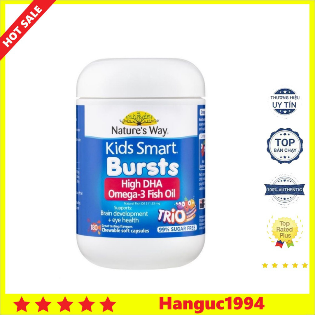 Kẹo dẻo gum bổ sung DHA cho não bé Kids Smart Omega3 Fish Oil Trio 180 Viên Của Úc