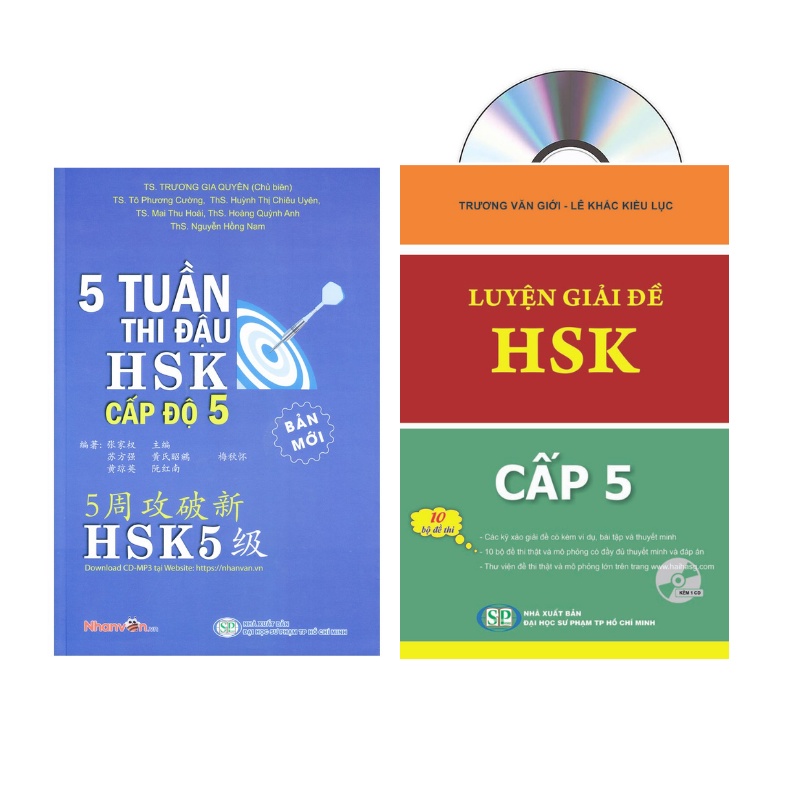 Sách - Combo: 5 Tuần Thi Đậu HSK5 + Luyện giải đề HSK Cấp 5 + DVD tài liệu