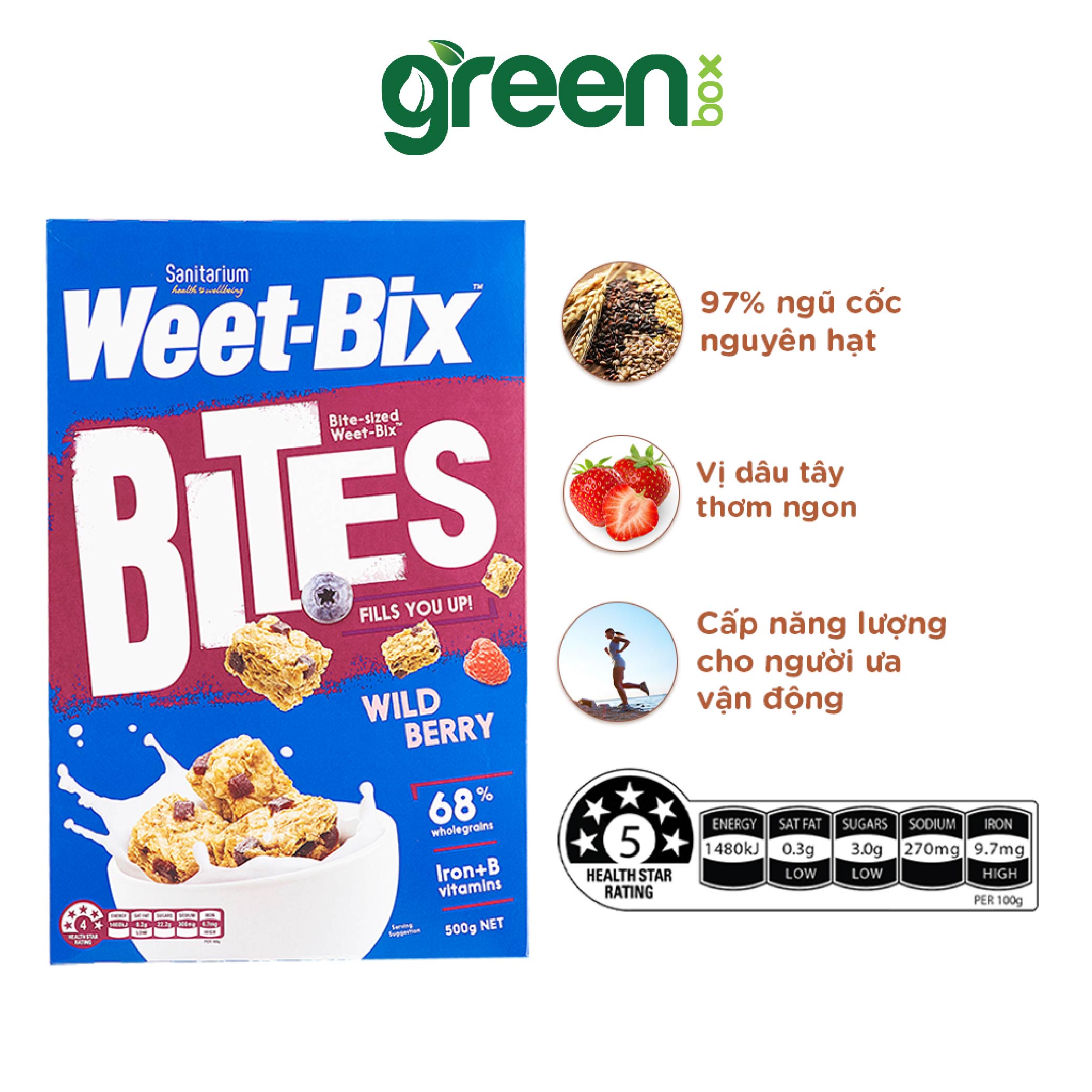 Hộp bánh ngũ cốc dinh dưỡng Weet Bix Úc 500g ăn kiêng nguyên cám vị dâu giàu vitamin và chất xơ phù 