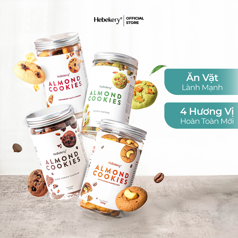 Cookies Hạnh Nhân Nguyên Cám 4 Vị - Dark Choco Mango Matcha Cranberry Cheese Cashew Cafe - Cookie Ăn