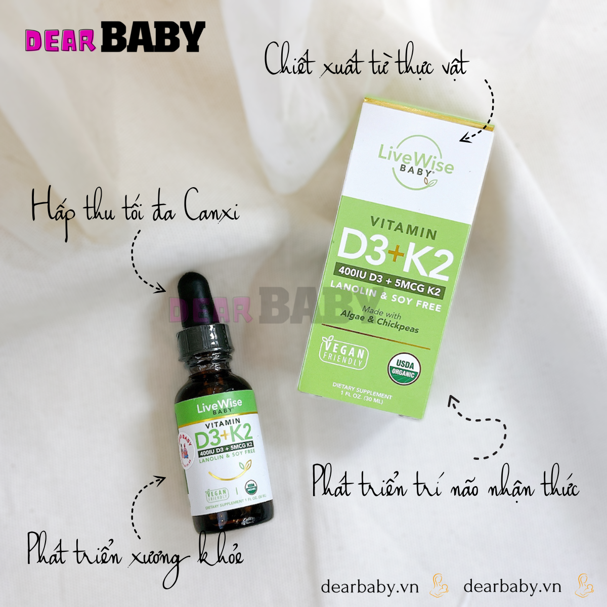 Vitamin D3 + K2 Thuần Chay LIVEWISE BABY - Mỹ
