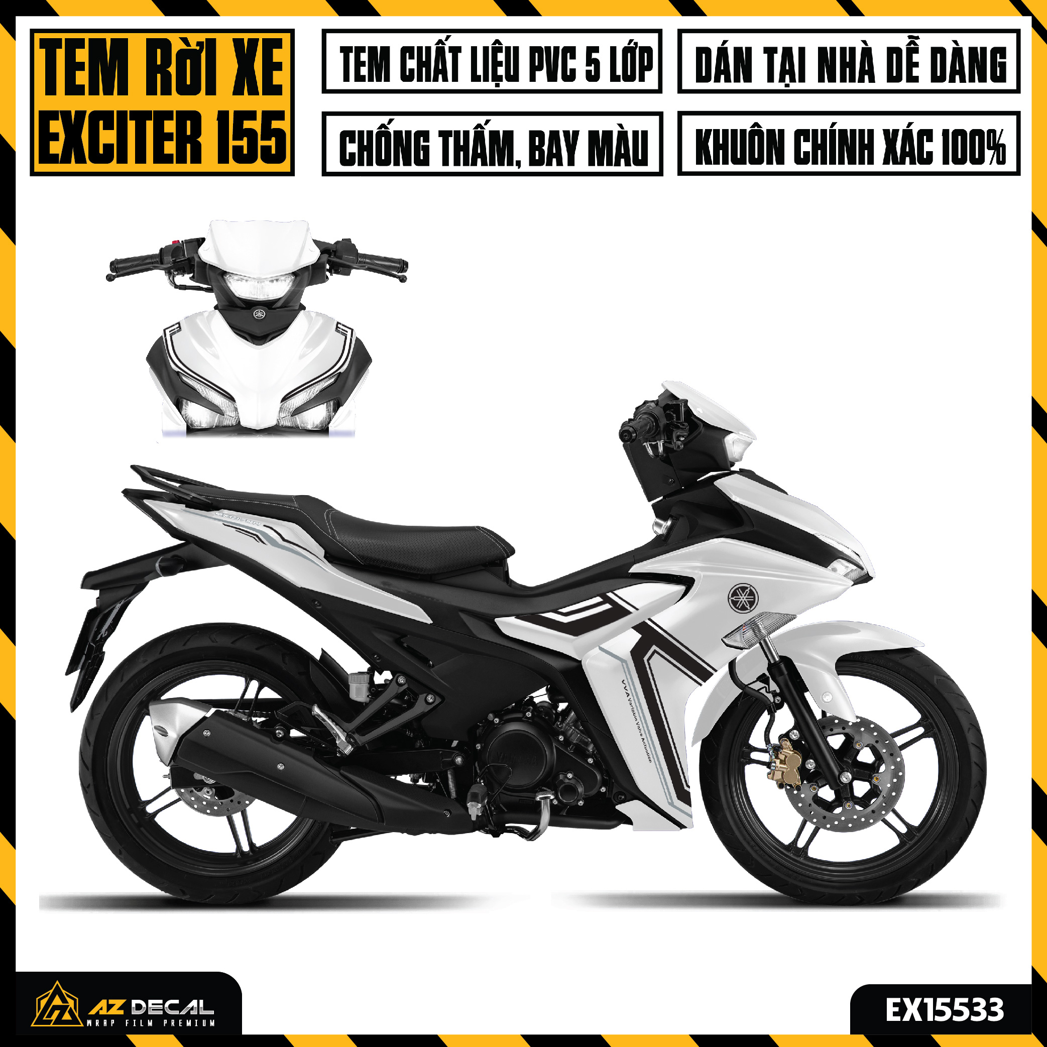 Tem Xe Exciter 155 Phong Cách Hiện Đại | EX15533 | Team Decal Hình Dán Xe Máy Ex155 Đen Trắng Xanh C