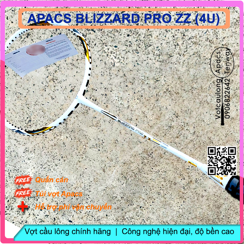 Vợt cầu lông Apacs Blizzard Pro ZZ - 4U | Vợt 4U thân đũa thế hệ mới đũa chỉ 6.2mm nặng đầu chuyên c