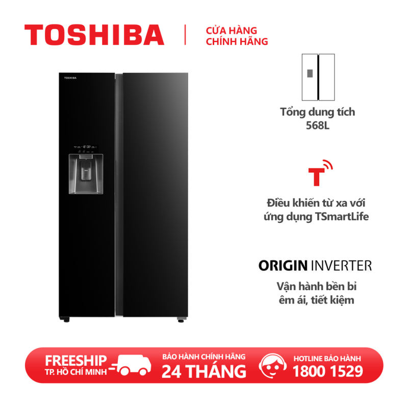 Tủ lạnh Toshiba Inverter 568 lít Side By Side GR-RS755WIA-PGV-XK - Điều khiển cảm ứng bên ngoài Có khóa Cửa tủ thông minh mở 90 độ Điều khiển từ xa trên ứng dụng TSmartLife - Hàng chính hãng bảo hành 2 năm