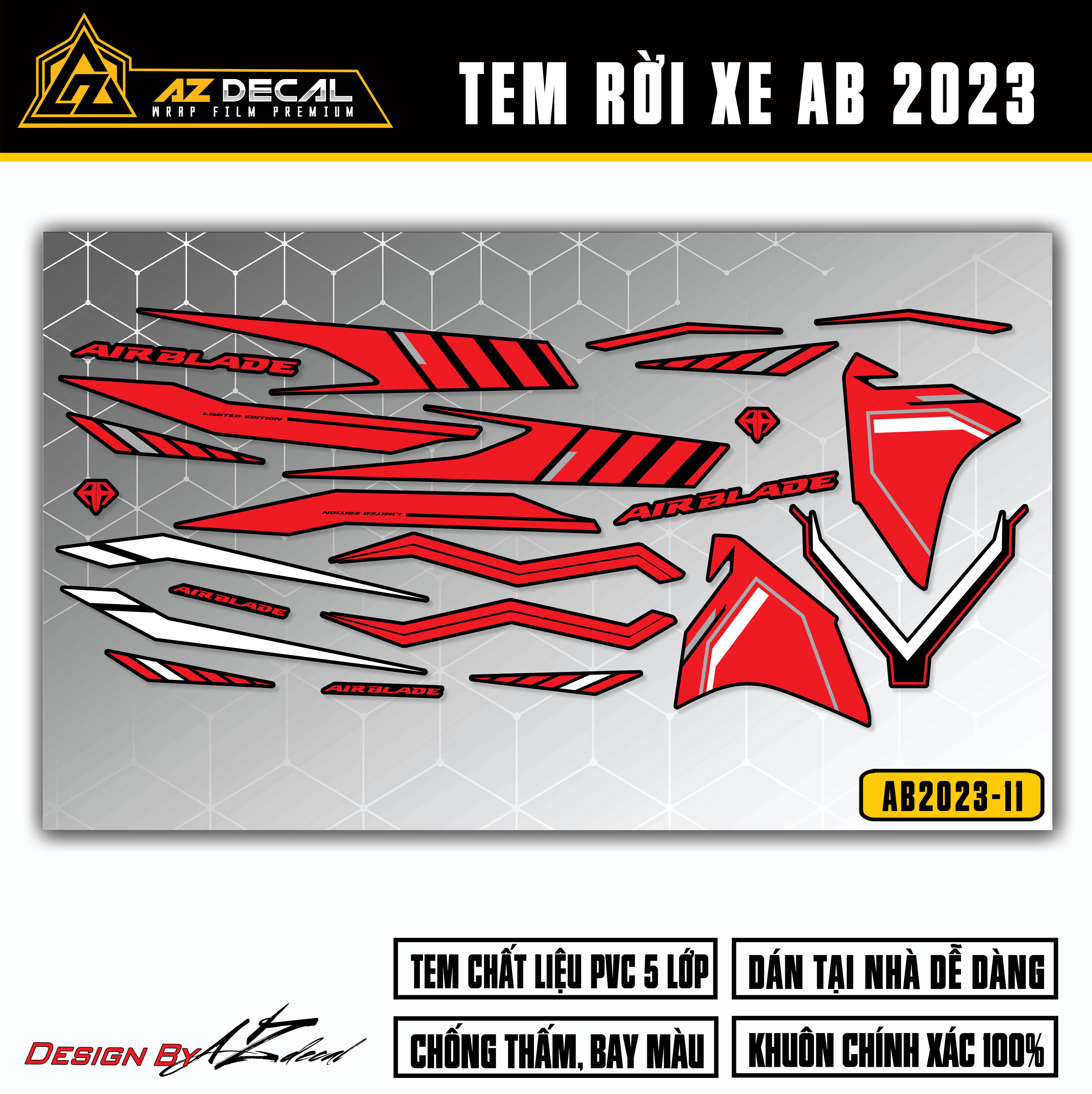 Tem AirBlade 2023 Cực Chất | AB2023-11 | Team Decal Dán Xe Máy AB Air Blade Đỏ Đen Xanh Xám 125 160 