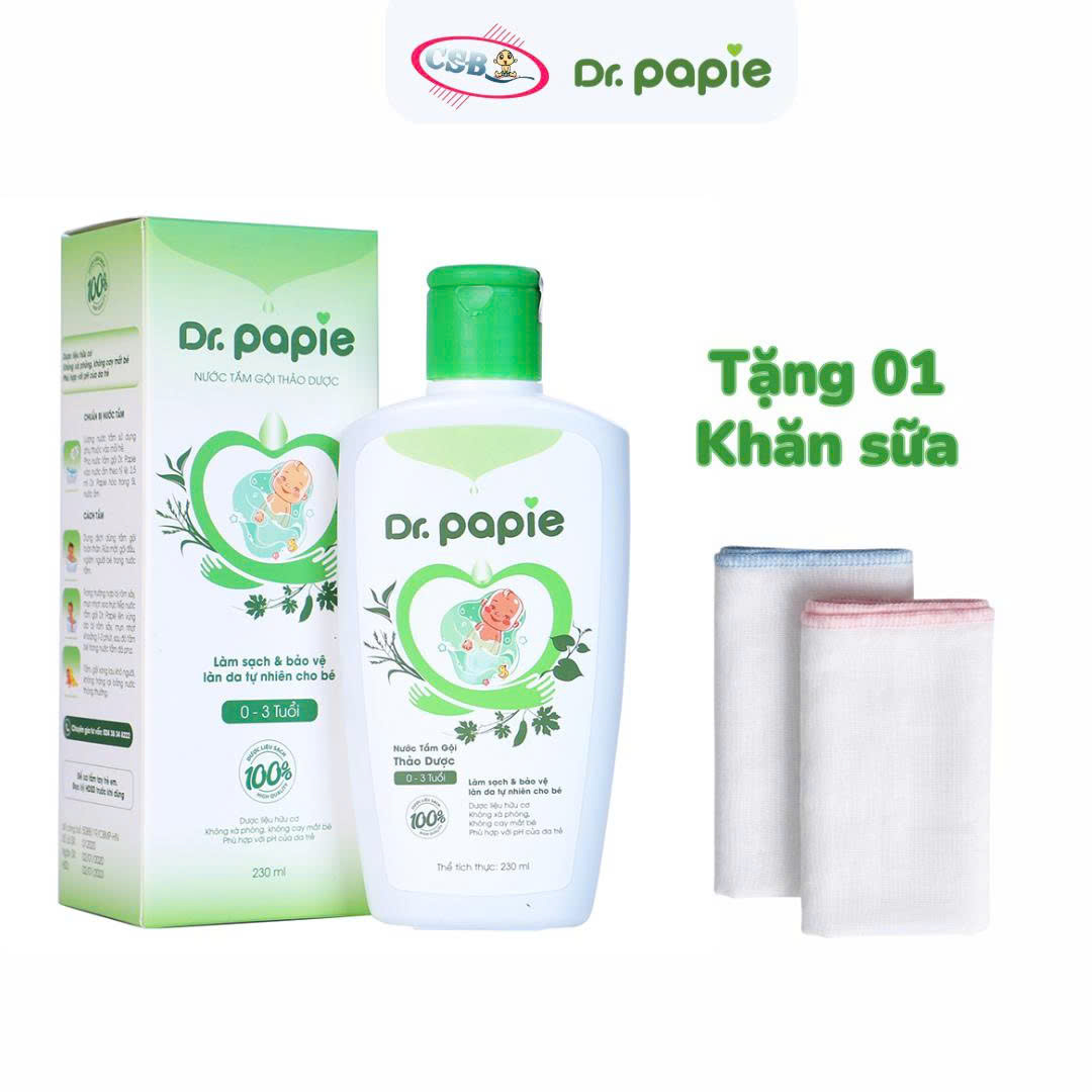 [HSD 2027][Tặng 1 khăn sữa]Nước tắm thảo dược Dr Papie 230ml