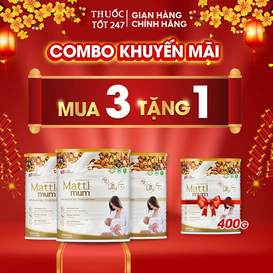 [combo 3 tặng 1] Sữa hạt lợi sữa Matti Mum lon 650g chính hãng - Sữa về nhanh thơm ngon giàu dưỡng c