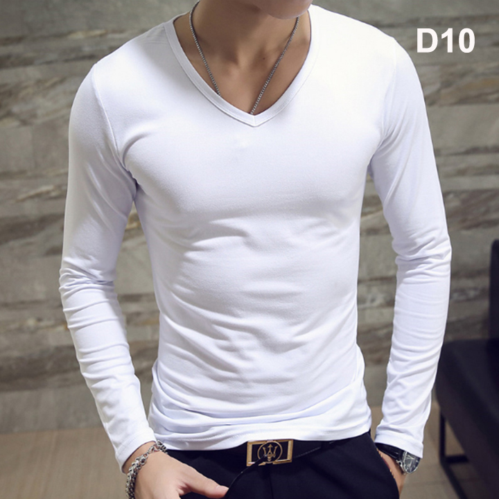 [ HOT SALE ] Áo thun nam cổ tim tay dài vải thun lạnh cotton đẹp nhiều màu đủ size
