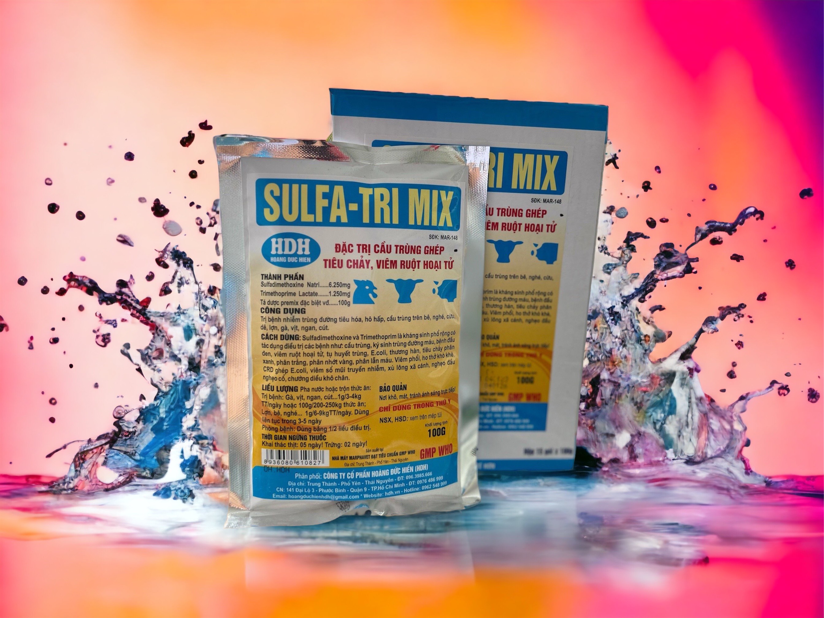 Sulfa-tri mix 100g x 1 gói dứt điểm bệnh tiêu chảy phân xanh phân sáp cầu trùng thương hàn gà vịt