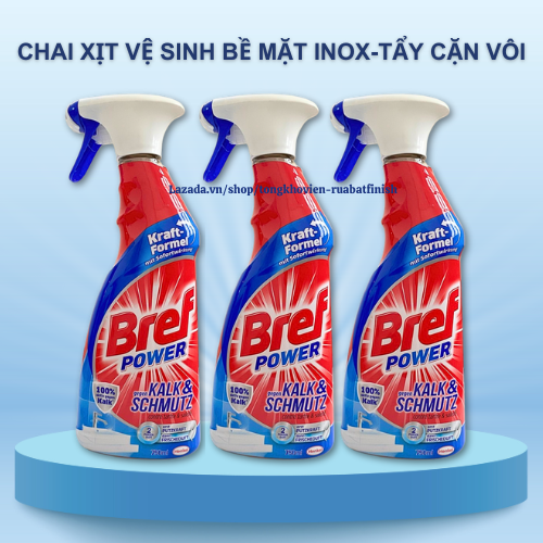 Chai xịt vệ sinh tẩy cặn vôi khử canxi inox vòi hoa sen vách kính Bref Power lọ 750ml chai xịt vệ si