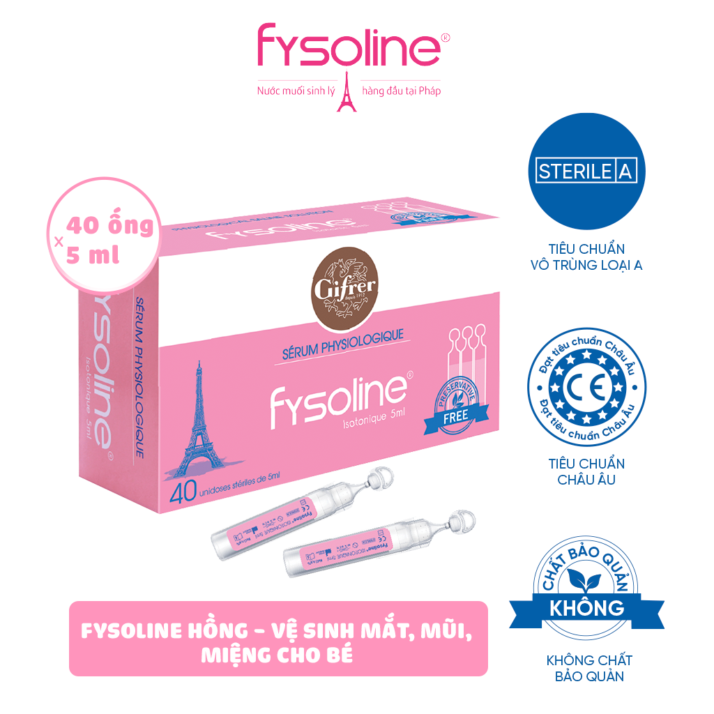 Nước Muối Sinh Lý Đẳng Trương Pháp FYSOLINE 40 Ống x 5ml Vệ Sinh Mắt Mũi Miệng Cho Bé