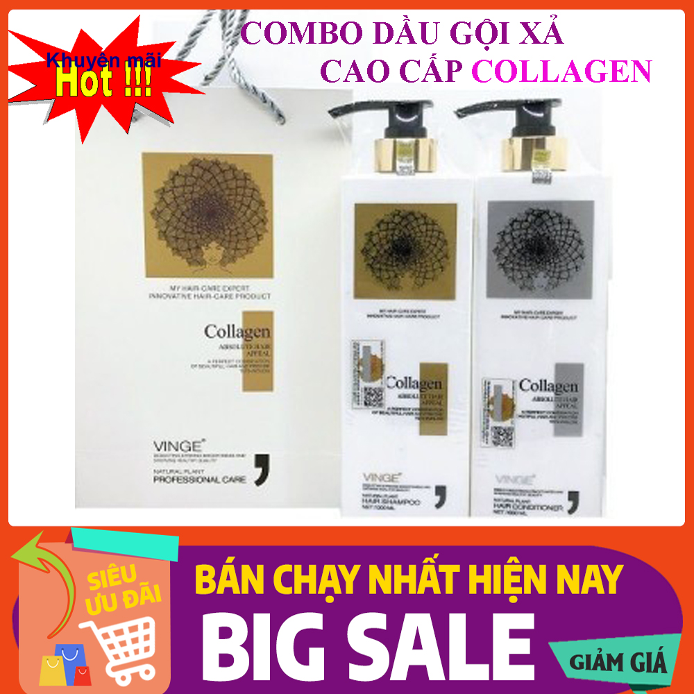 [ Hàng Công Ty 100% ] Cặp Dầu Gội Xả Collagen Vinge 1000Ml Giảm Rụng Tóc Ngăn Rụng Tócphục Hồi Tóc Hư Tổn. Giúp Tóc Luôn Suôn Mượt Tự Nhiên Mua Ngay Để Nhận Ưu Đãi Sốc !