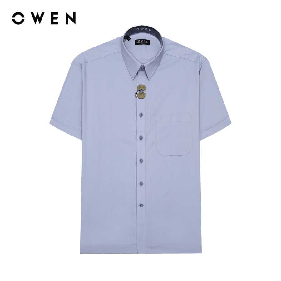 OWEN -  Áo sơ mi ngắn tay Body Fit AB240536NT màu Xanh nhạt chất liệu Bamboo