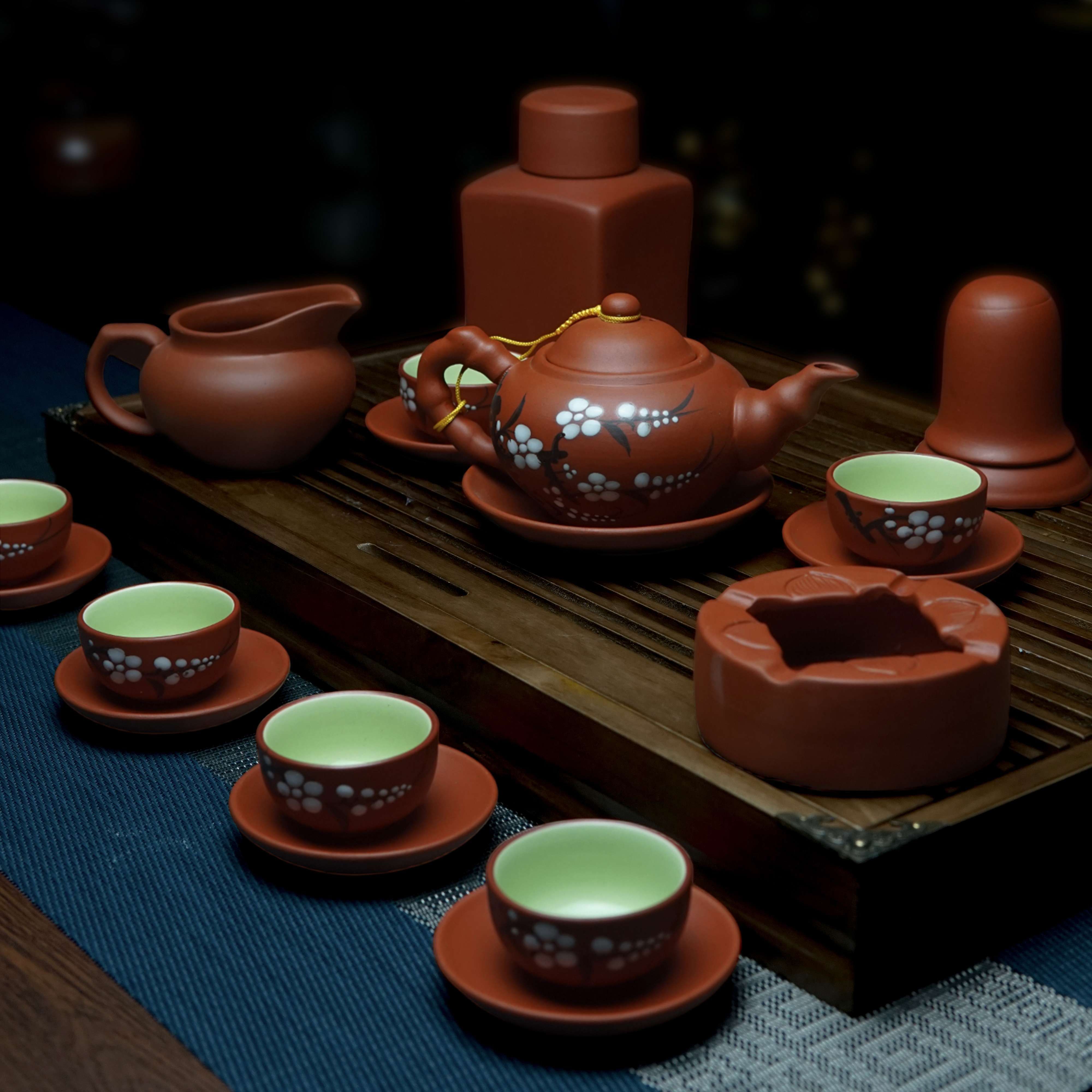 Bộ ấm chén tử sa Bát Tràng vẽ hoa đào gốm sứ Bát Tràng Bảo Khang
