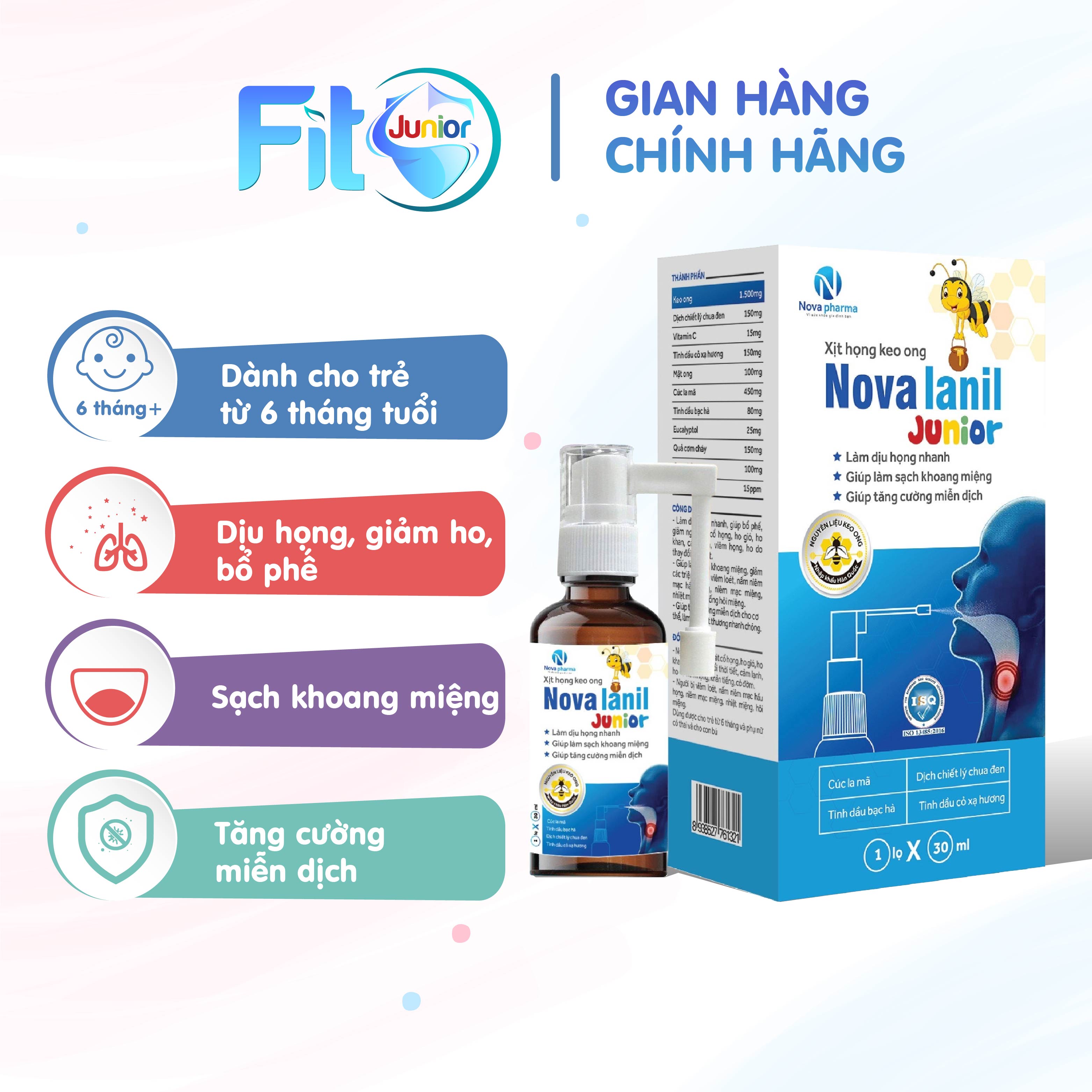Xịt Keo Ong Giảm Ho Ngứa Rát Họng Nhanh Làm Sạch Khoang Miệng Chống Nhiệt Cho Bé Nova Lanil Fito Jun