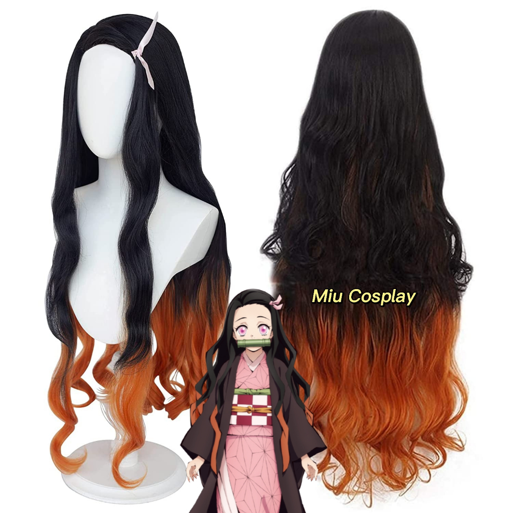 [Sẵn] Wig/tóc giả cosplay Nezuko - Demon Slayer: Kimetsu no Yaiba màu đen pha cam [Miu Cosplay]