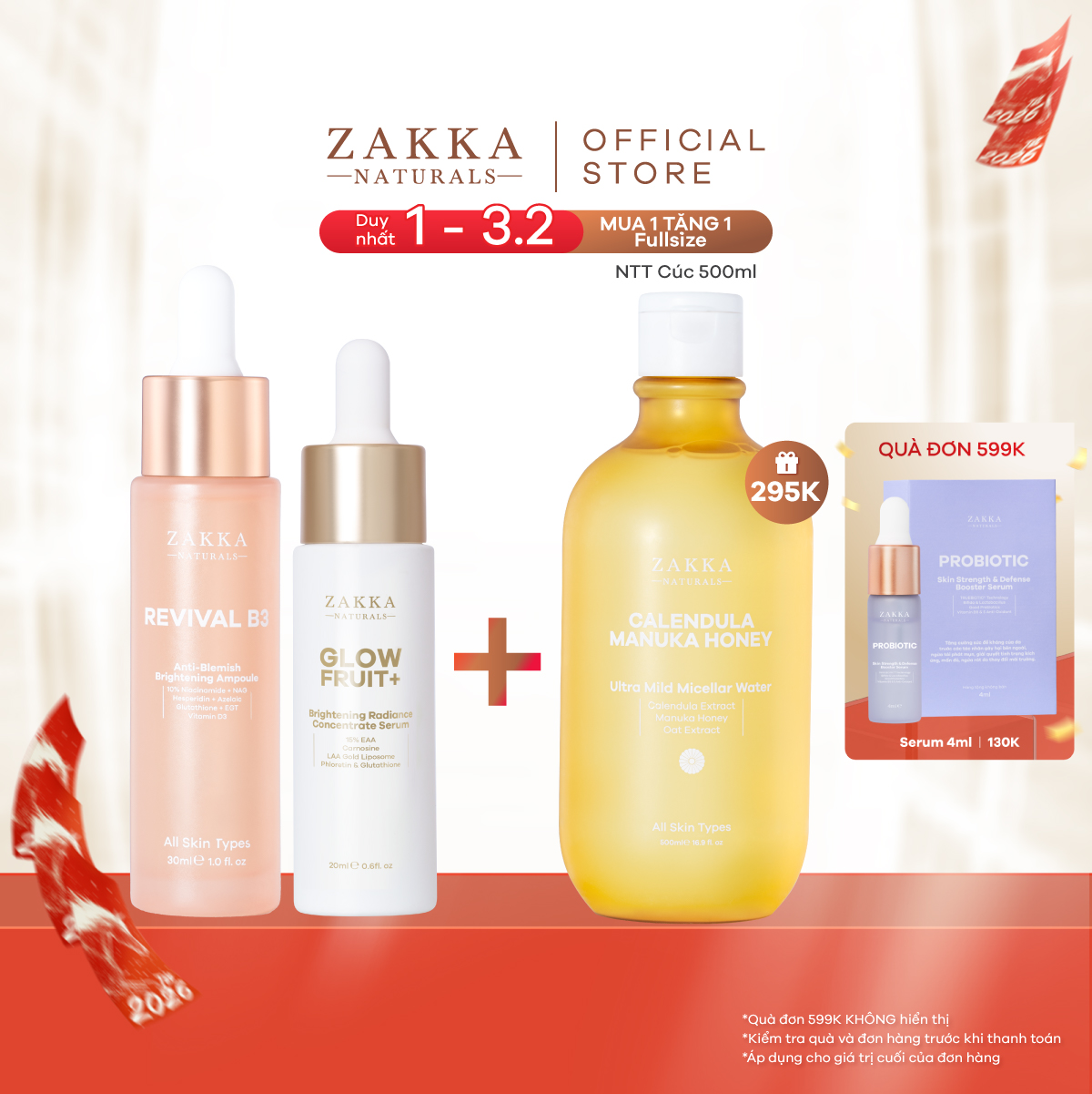 [MẪU MÃ MỚI] Bộ Đôi Zakka Naturals Tinh Chất Vitamin C GlowFruit+ 20ml và Serum Revival B3 30ml Hỗ T