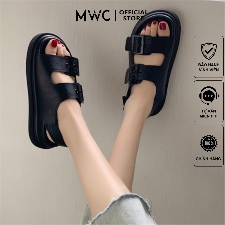 Giày sandal nữ MWC 2411 - Sandal Đế Bánh Mì Cao 5cm Siêu Hack Dáng 2 Quai Ngang Phối Khóa Chỉ Thời Trang