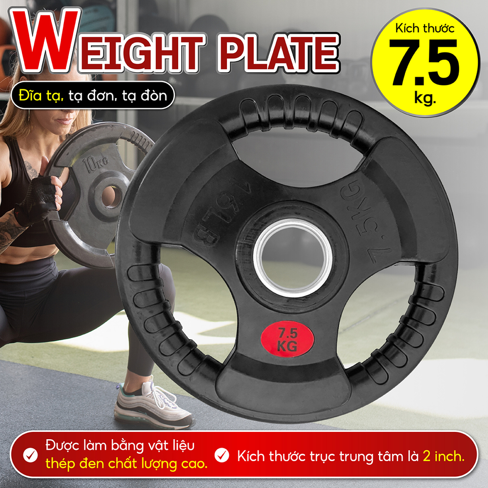BG Tạ miếng tạ tay 3 lỗ cao cấp bọc cao su non Thái Lan - Phi : 50mm weight plate 25kg  5kg  10kg  1