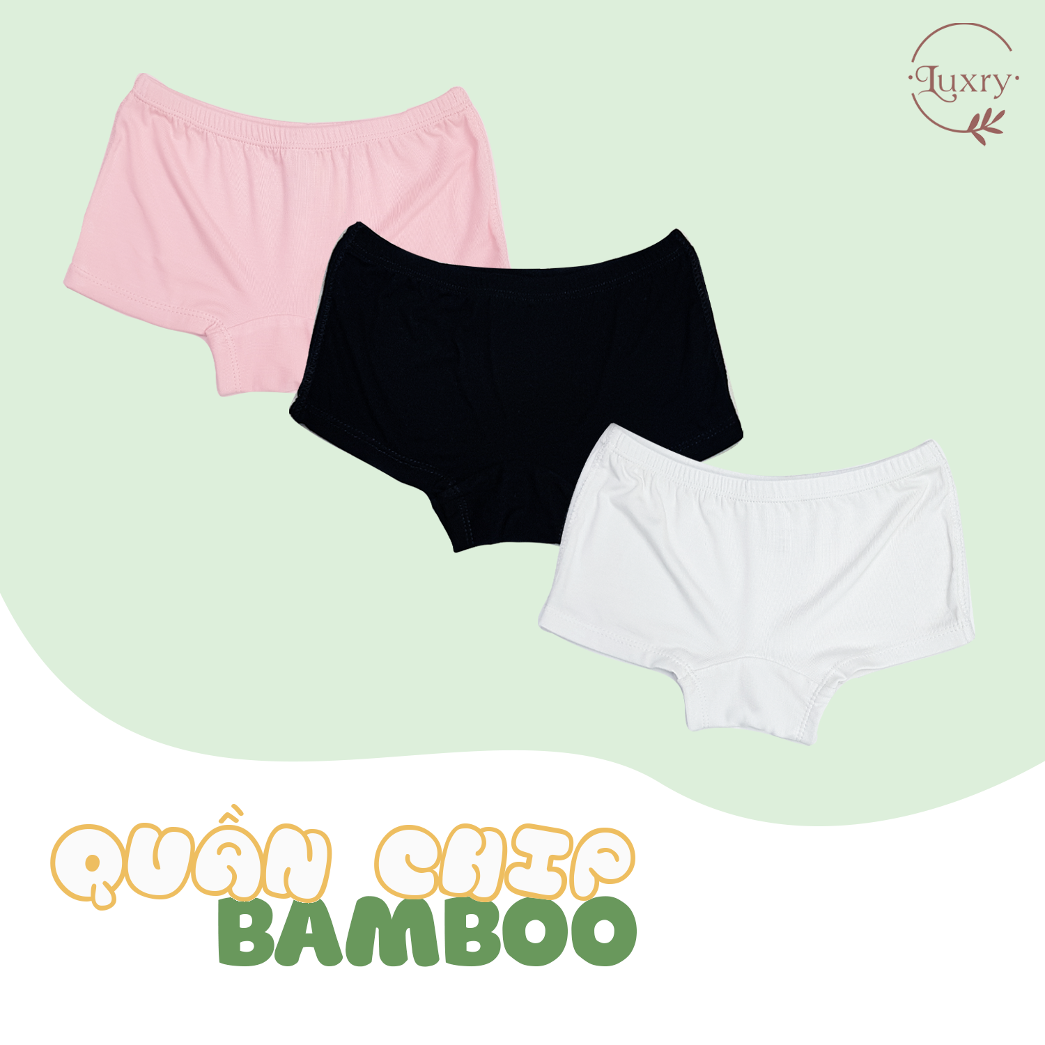 Set 3 cái quần chip Luxry cho bé gái từ vải sợi tre kháng khuẩn an toàn cho da