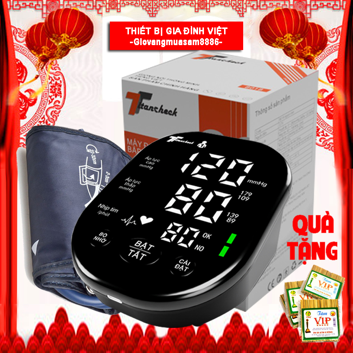 Máy đo huyết áp bắp tay Titancheck B01A full đen bảo hành 3 năm Màn hình led pin sạc Lithium Giọng n