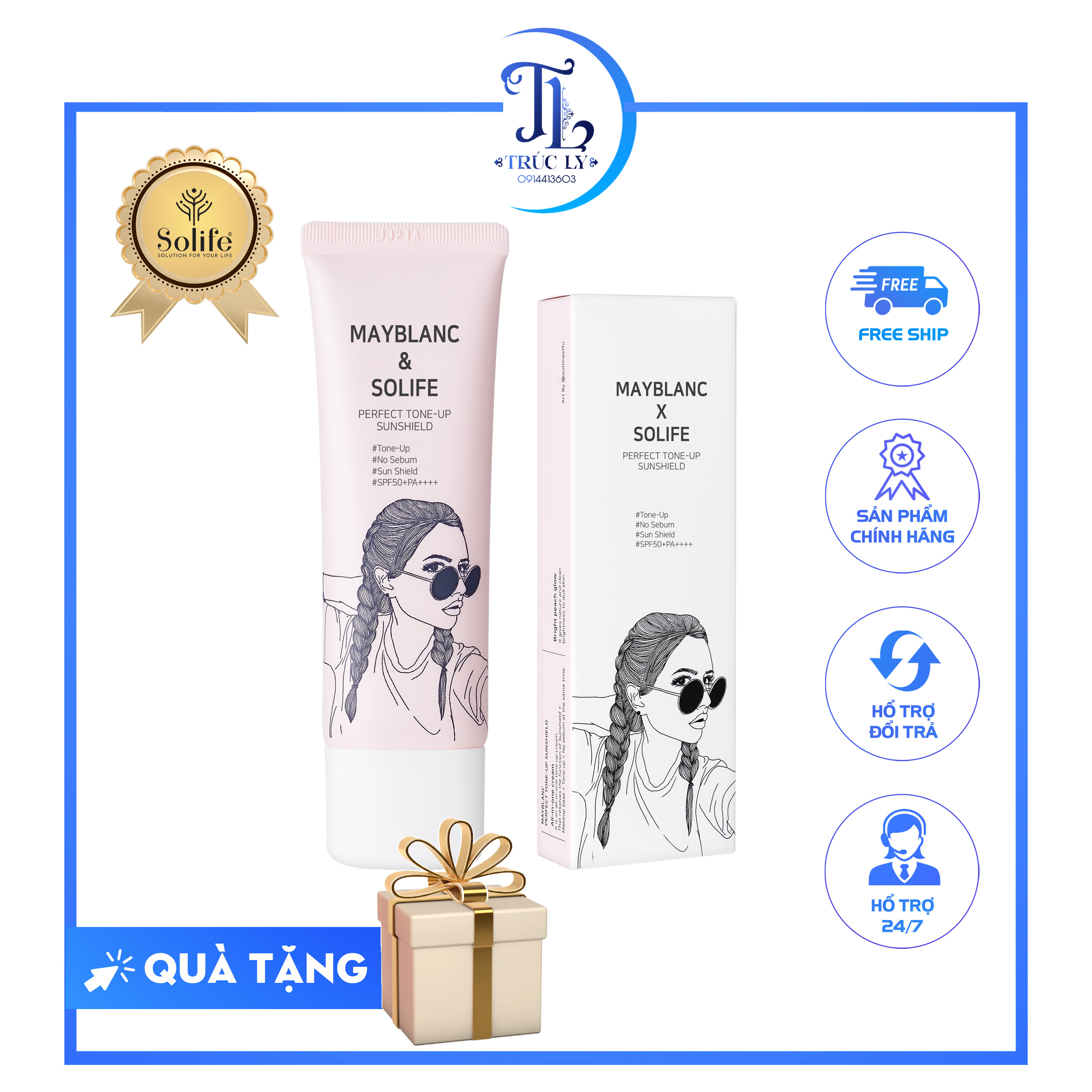 [Chính Hãng] Free Ship Kem Chống Nắng Mayblanc Cao Cấp Giúp Nâng Tone Trắng Sáng Phù Hợp Với Mọi Loại Da - Trúc Ly Solife