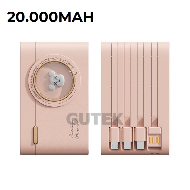 Sạc dự phòng 10000mAh 20000mAh Gutek YM741 dung lượng pin lớn tích hợp dây sạc nhanh cho nhiều thiết